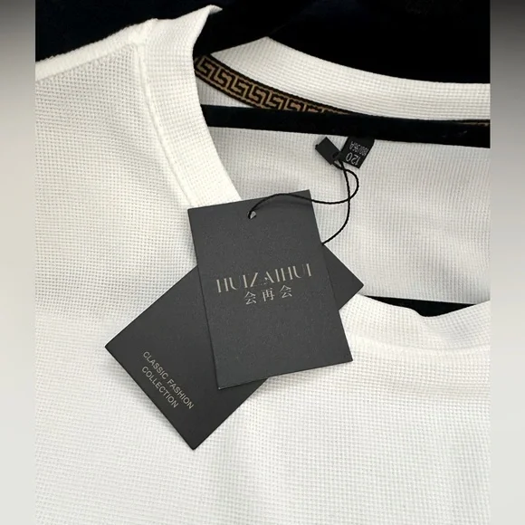 NWT Men’s White crew t-shirt. Waffle pattern. Large - Picture 2 of 7